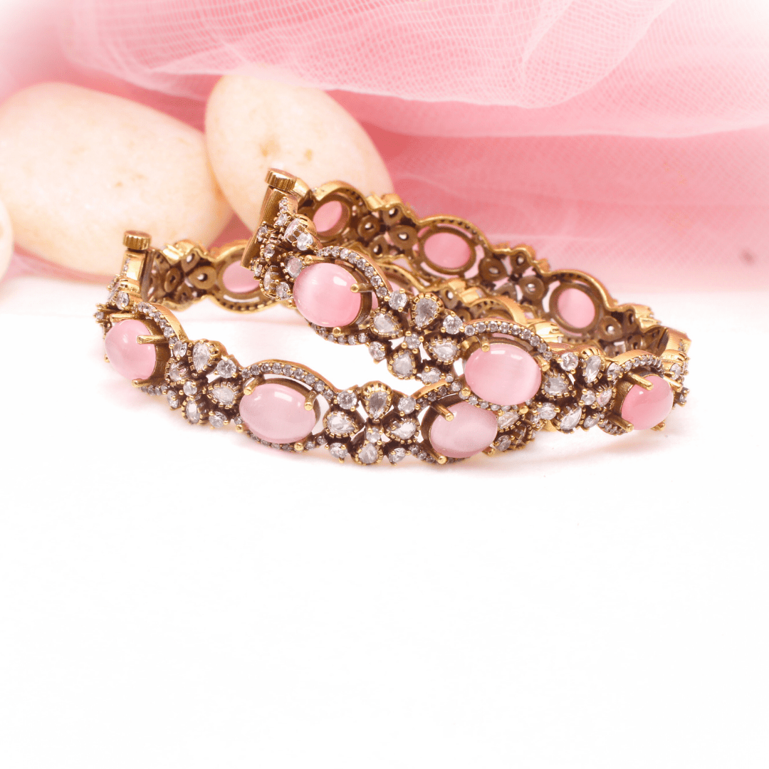 KIRAT ANTIQUE MOISSANITE KADA - (SET OF 2) - PINK