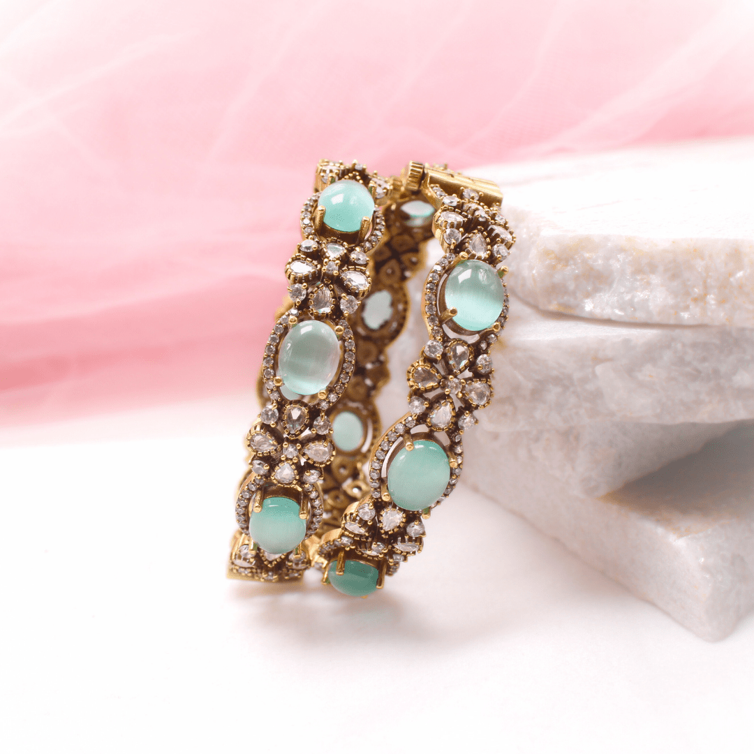 KIRAT ANTIQUE MOISSANITE KADA - (SET OF 2) - TURQUOISE