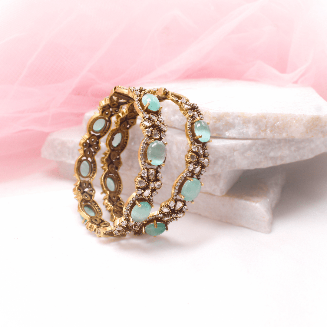 KIRAT ANTIQUE MOISSANITE KADA - (SET OF 2) - TURQUOISE
