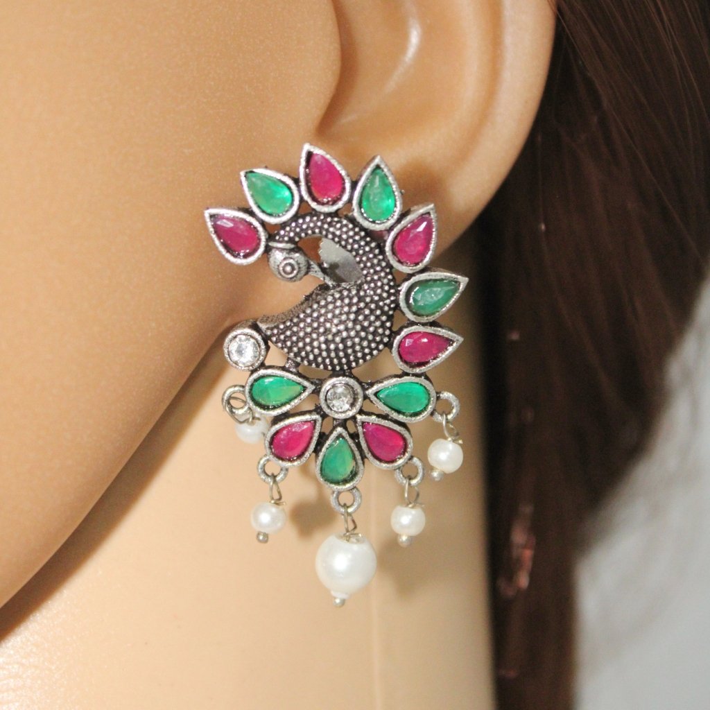 MAYURA STUD EARRING - RED & GREEN