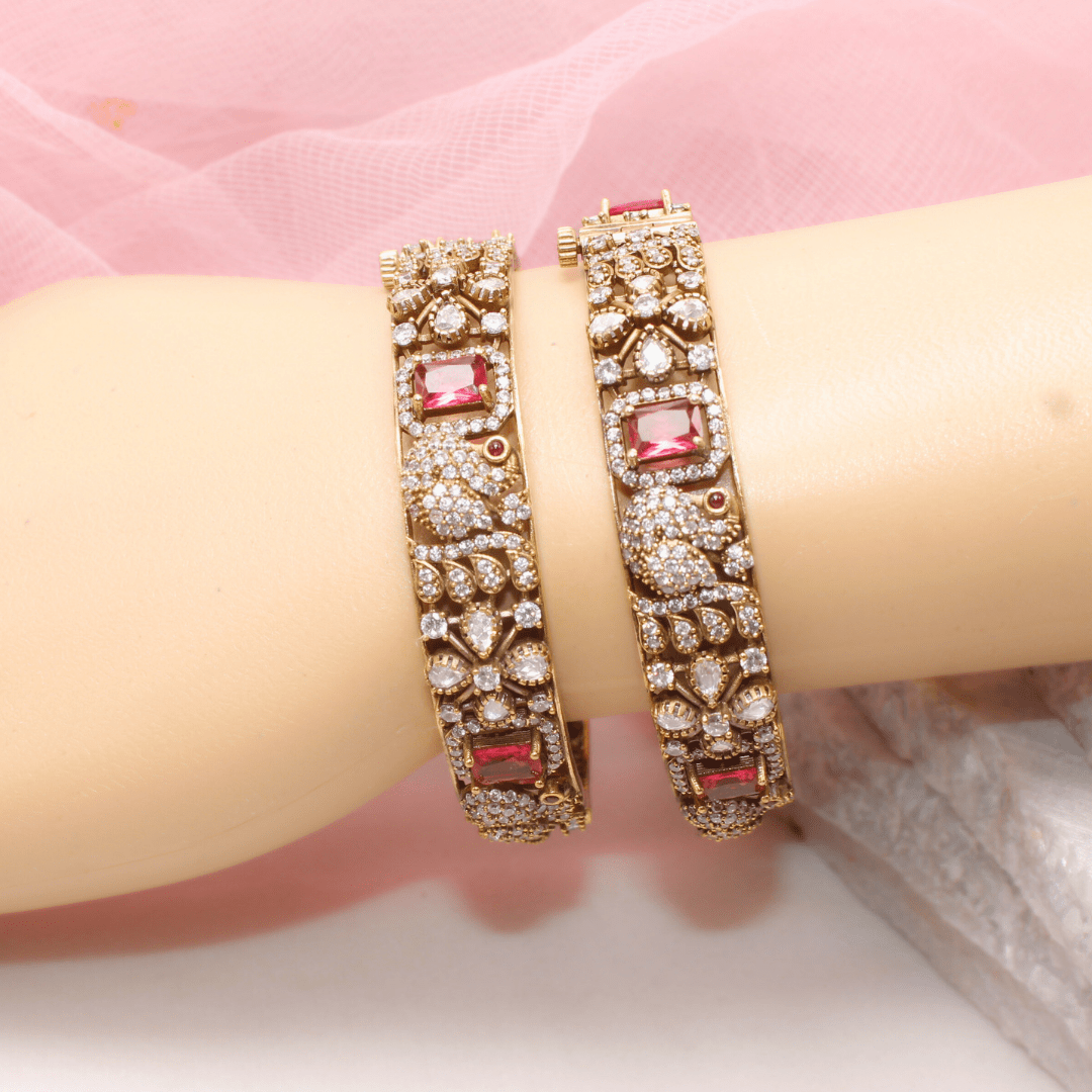 MAYURI ANTIQUE MOISSANITE KADA - (SET OF 2) - RED