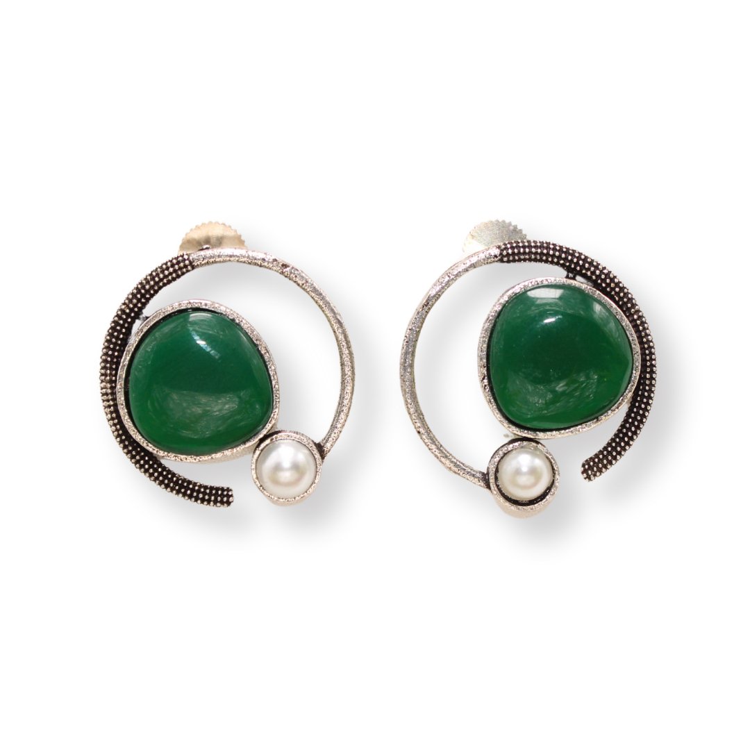 MONALISA STONE AND PEARL ROUND EARRING - GREEN