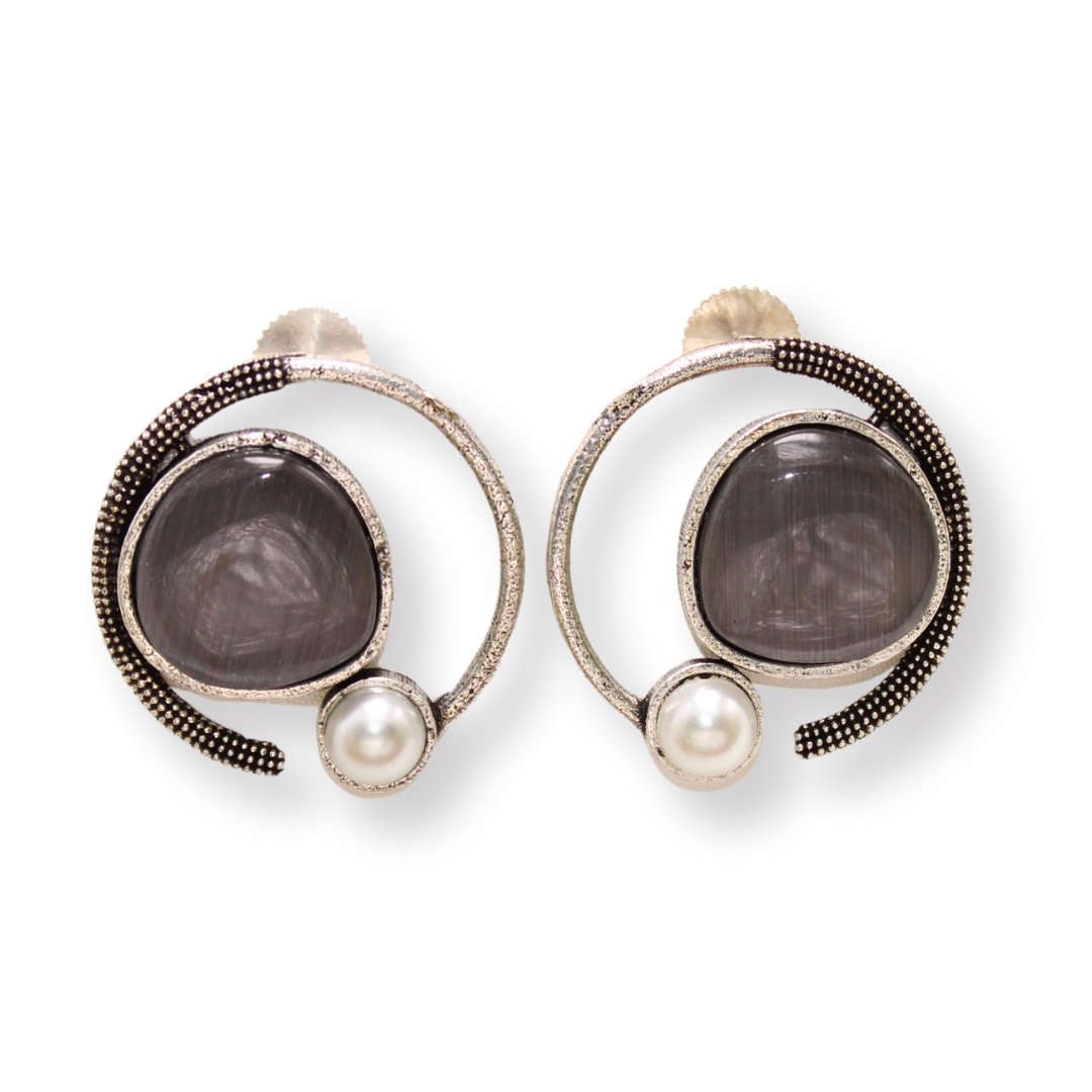 MONALISA STONE AND PEARL ROUND EARRING - GREY