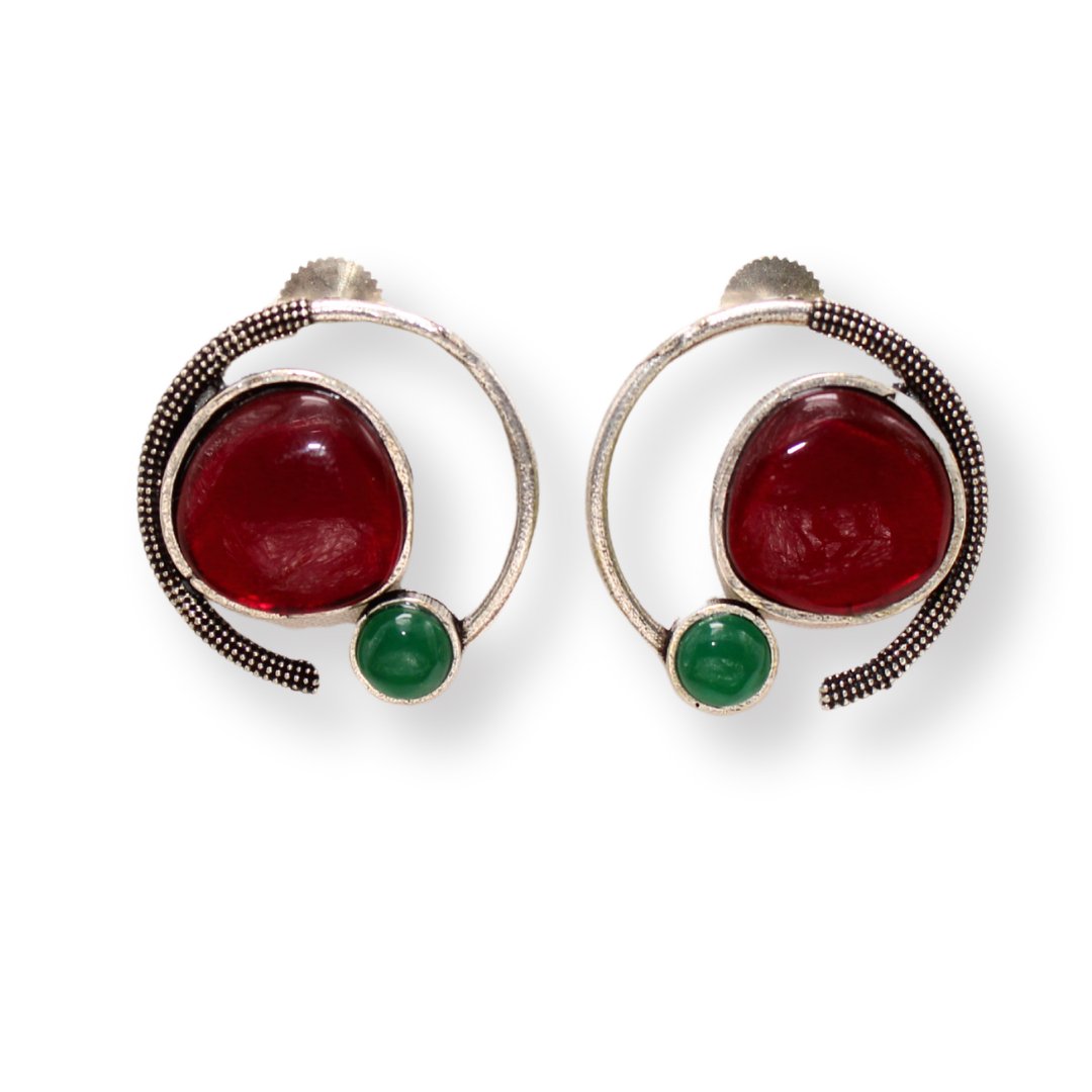MONALISA STONE AND PEARL ROUND EARRING - MAROON