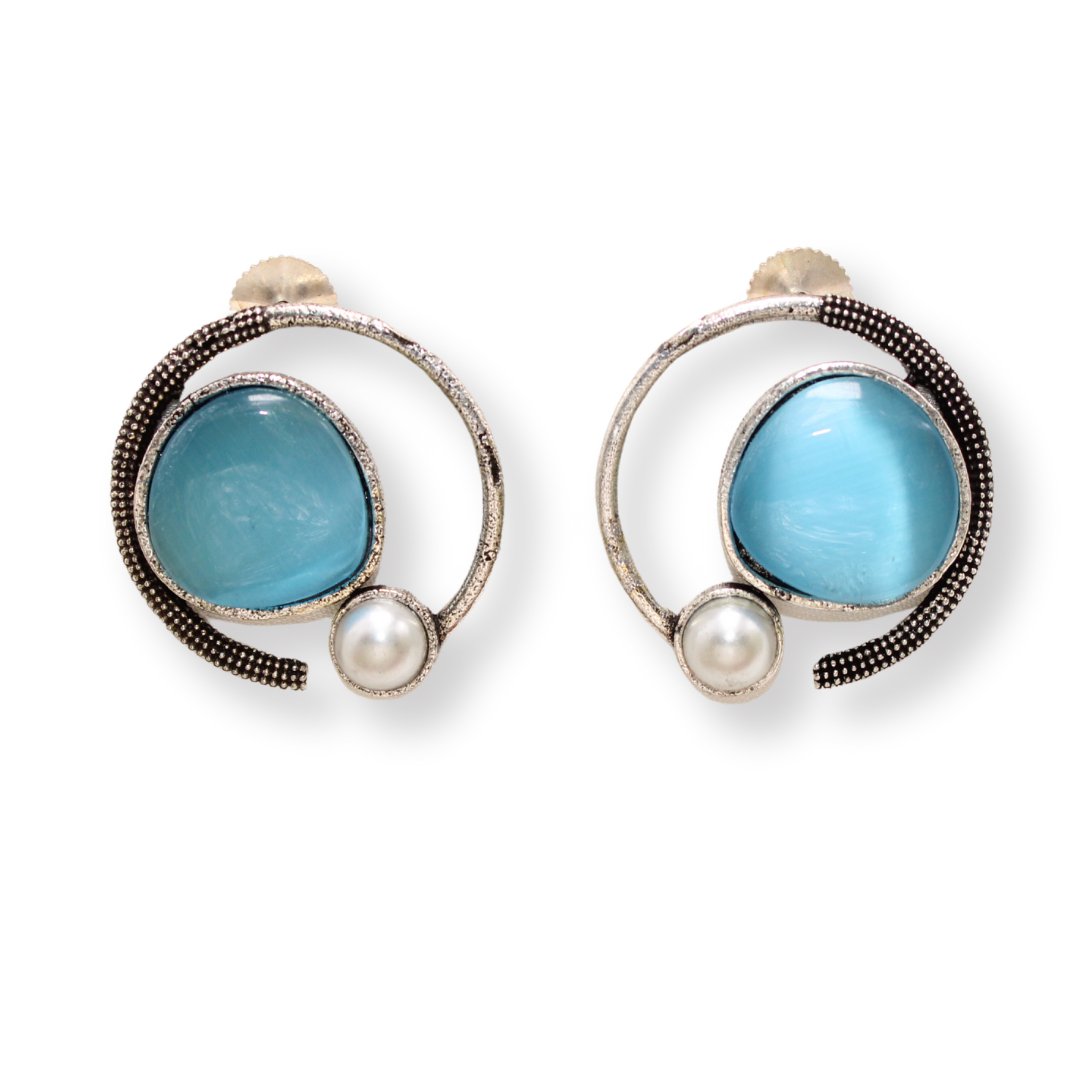 MONALISA STONE AND PEARL ROUND EARRING - TURQUOISE