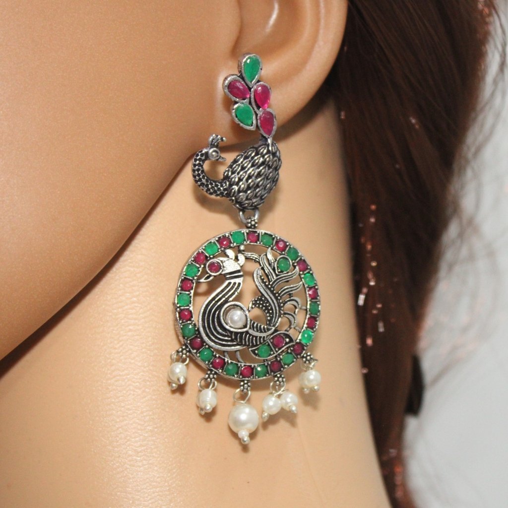 MOR JODA CHANDBALI JHUMKA-RED & GREEN