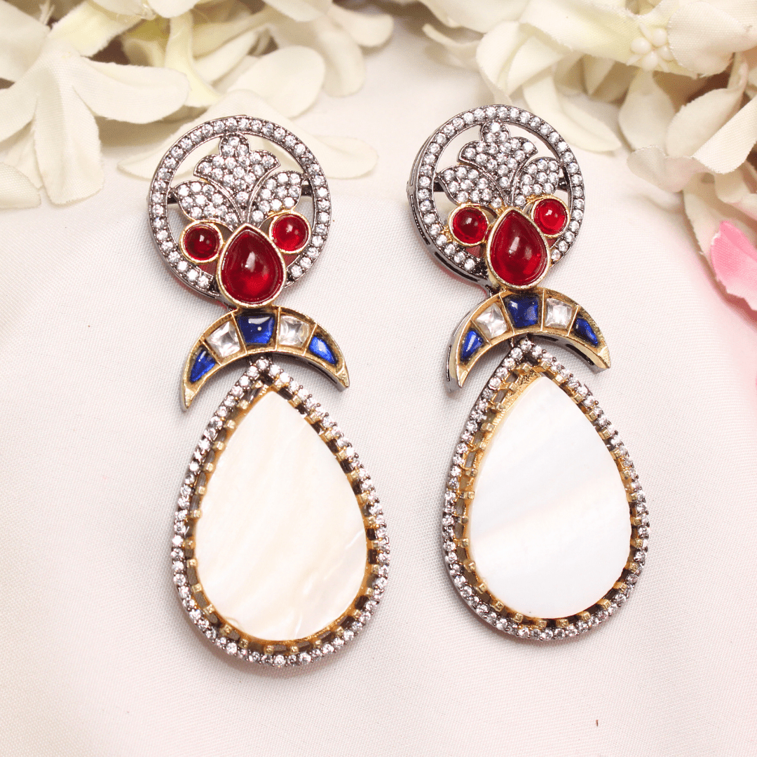 MOTHER OF PEARL EARRING - RED & BLUE