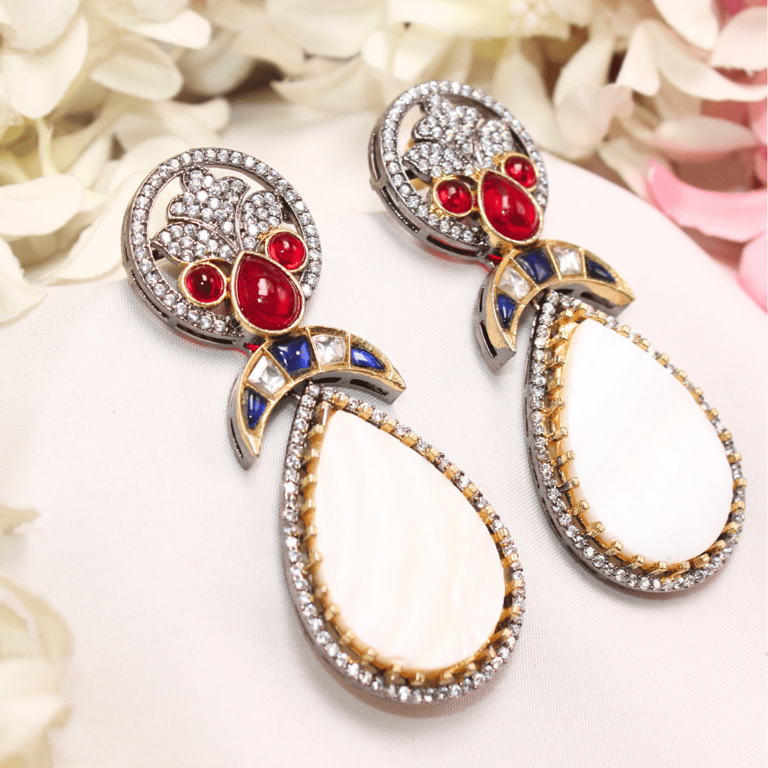 MOTHER OF PEARL EARRING - RED & BLUE