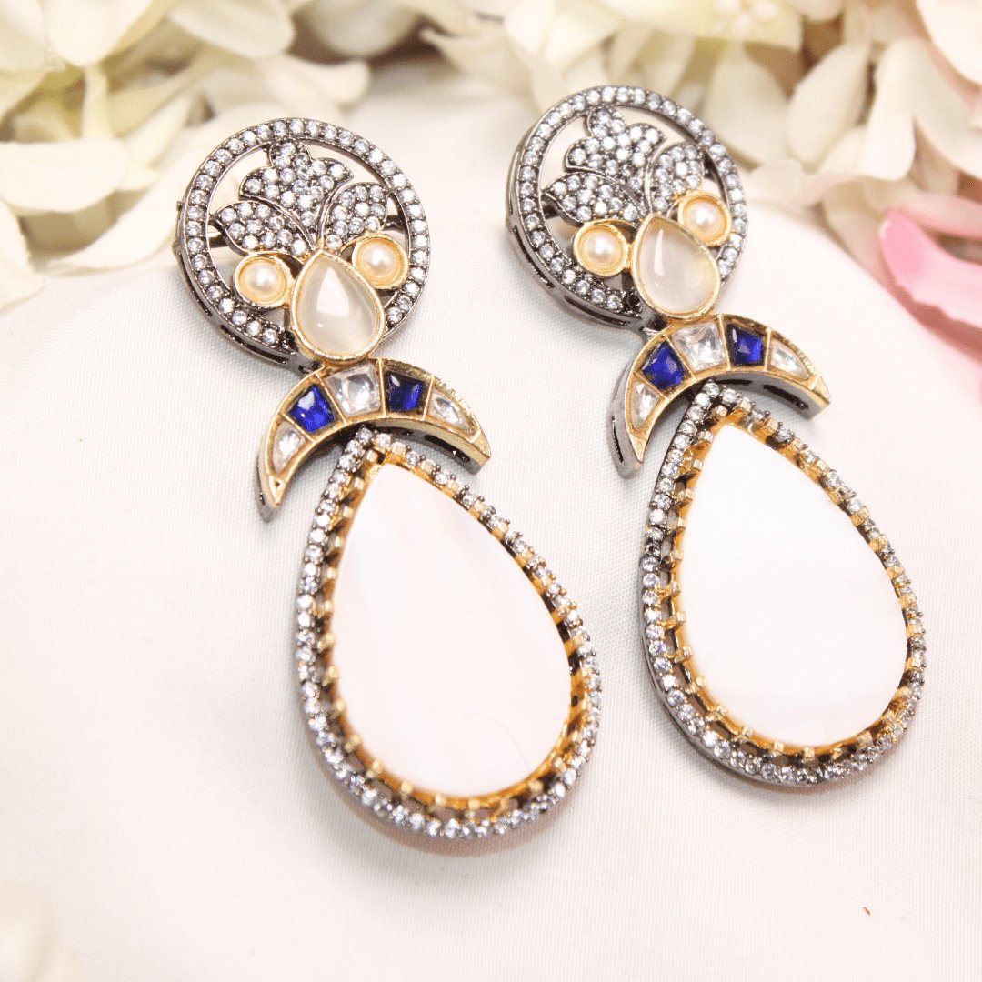 MOTHER OF PEARL EARRING-YELLOW & BLUE