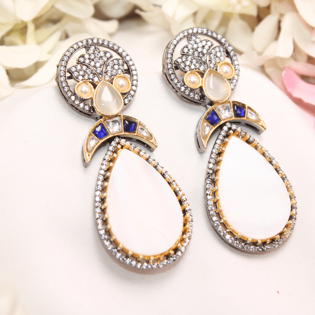 MOTHER OF PEARL EARRING - YELLOW & BLUE