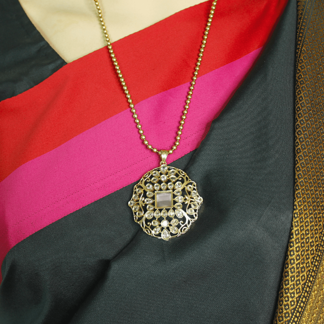 Mughal - Inspired Floral Jadau Pendant Set – Baby Pink & Moissanite Detailing