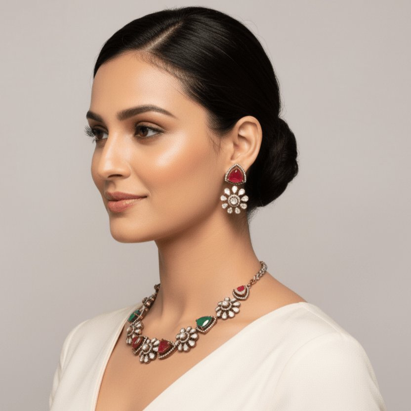 Multi-Color Floral Antique Necklace Set