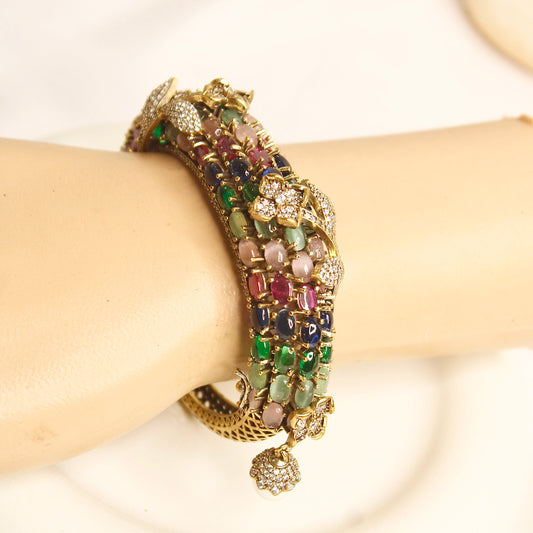 Multicolour Beaded Leaf Motif Layered Kada – wrist view
