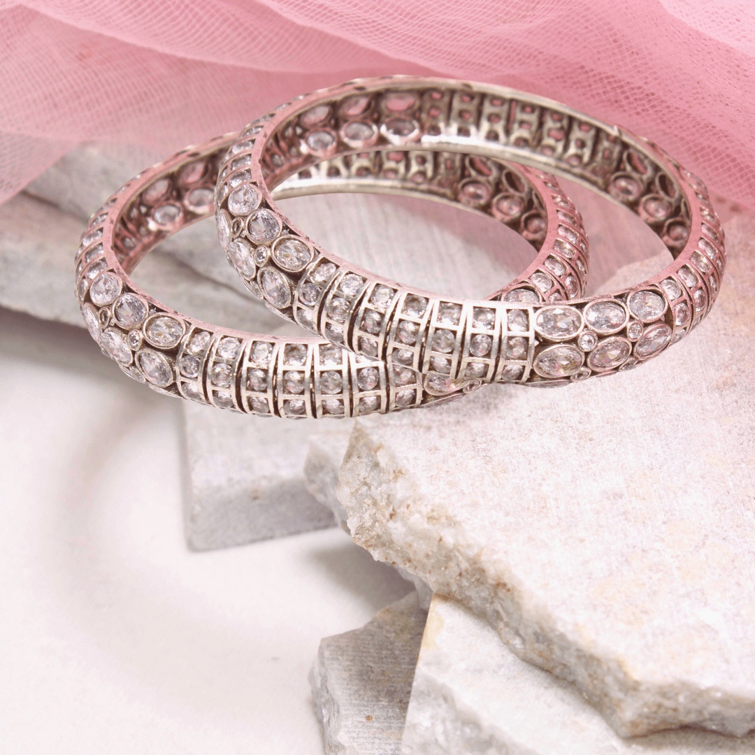 NAGINA BANGLES - SILVER FINISH - SET OF 2