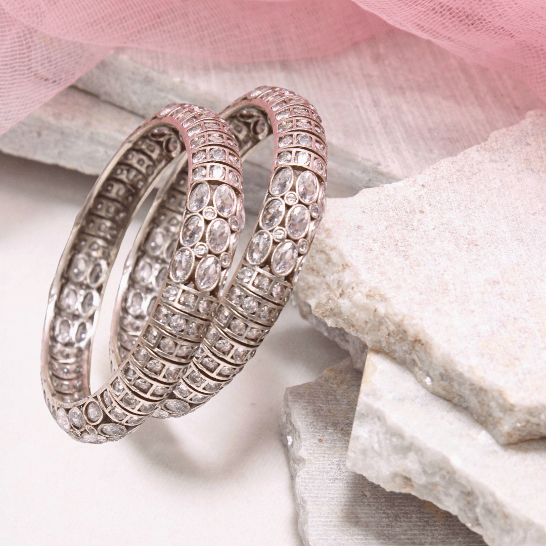 NAGINA BANGLES - SILVER FINISH - SET OF 2
