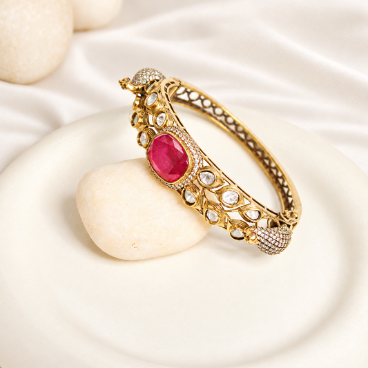 Ruby Pink Polki Elephant Motif Kada — Retouched product hero view from original photographs