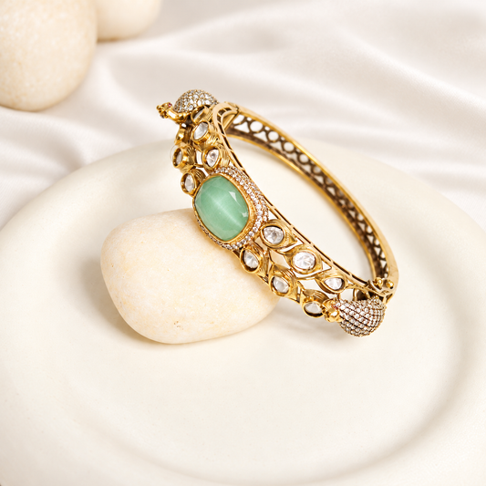 Mint Green Polki Peacock Motif Kada — Retouched product hero view from original photographs