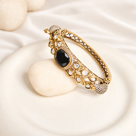 Black Onyx Polki Elephant Motif Kada — Retouched product hero view from original photographs