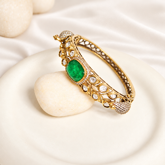 Emerald Green Polki Elephant Motif Kada — Retouched product hero view from original photographs