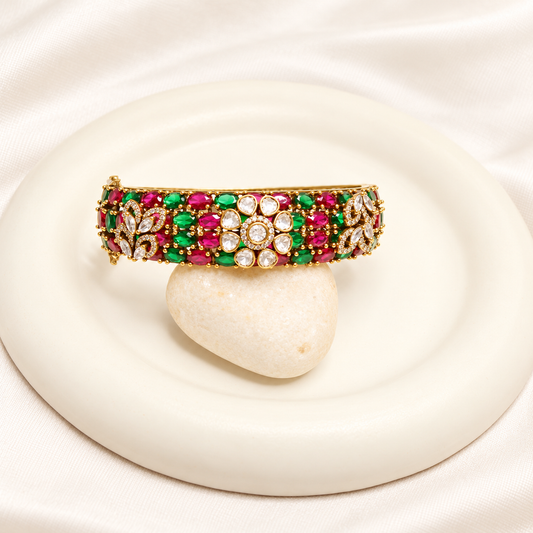 Red & Green Kundan Mosaic Kada — Retouched product hero view from original photographs