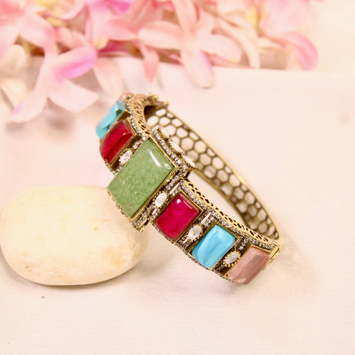Pastel Multicolour Rectangle Stone Openable Kada – product detail view