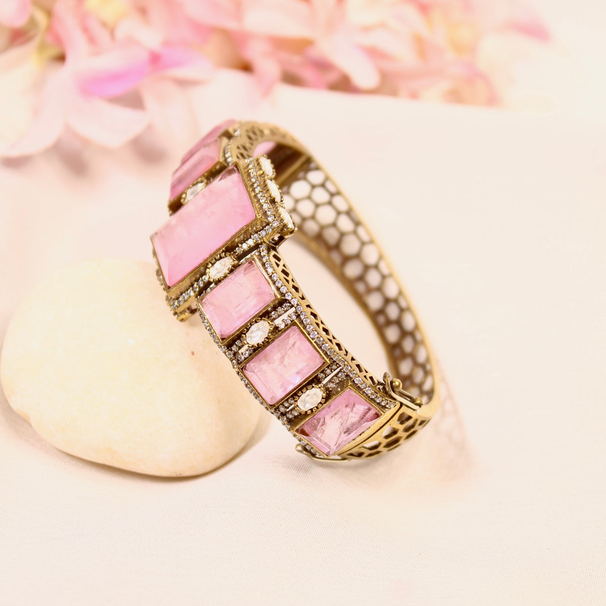 Blush Pink Rectangle Stone Openable Kada – product detail view