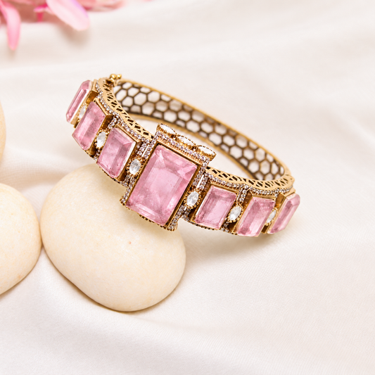 Blush Pink Rectangle Stone Openable Kada — Retouched product hero view from original photographs
