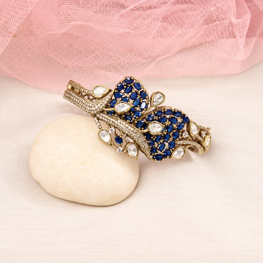 Leaf Motif Stone and Clear Teardrop Kada - Blue — retouched original photograph IMG_7847