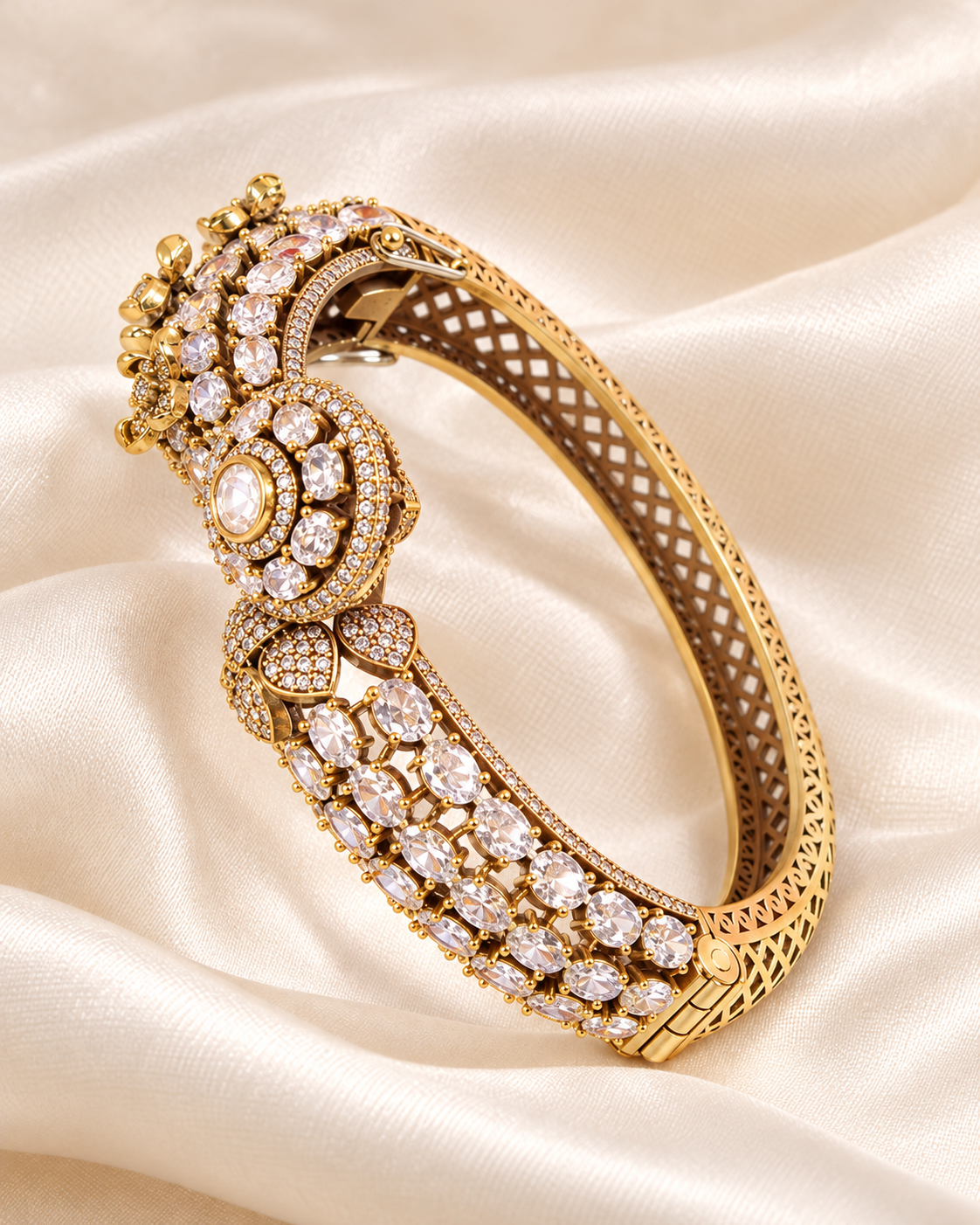 Round Medallion Floral Stone Kada - Clear — AI-styled closeup view