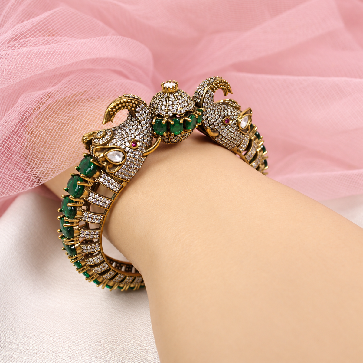 Twin Elephant Stone Openable Kada - Green - retouched original photograph IMG_8050
