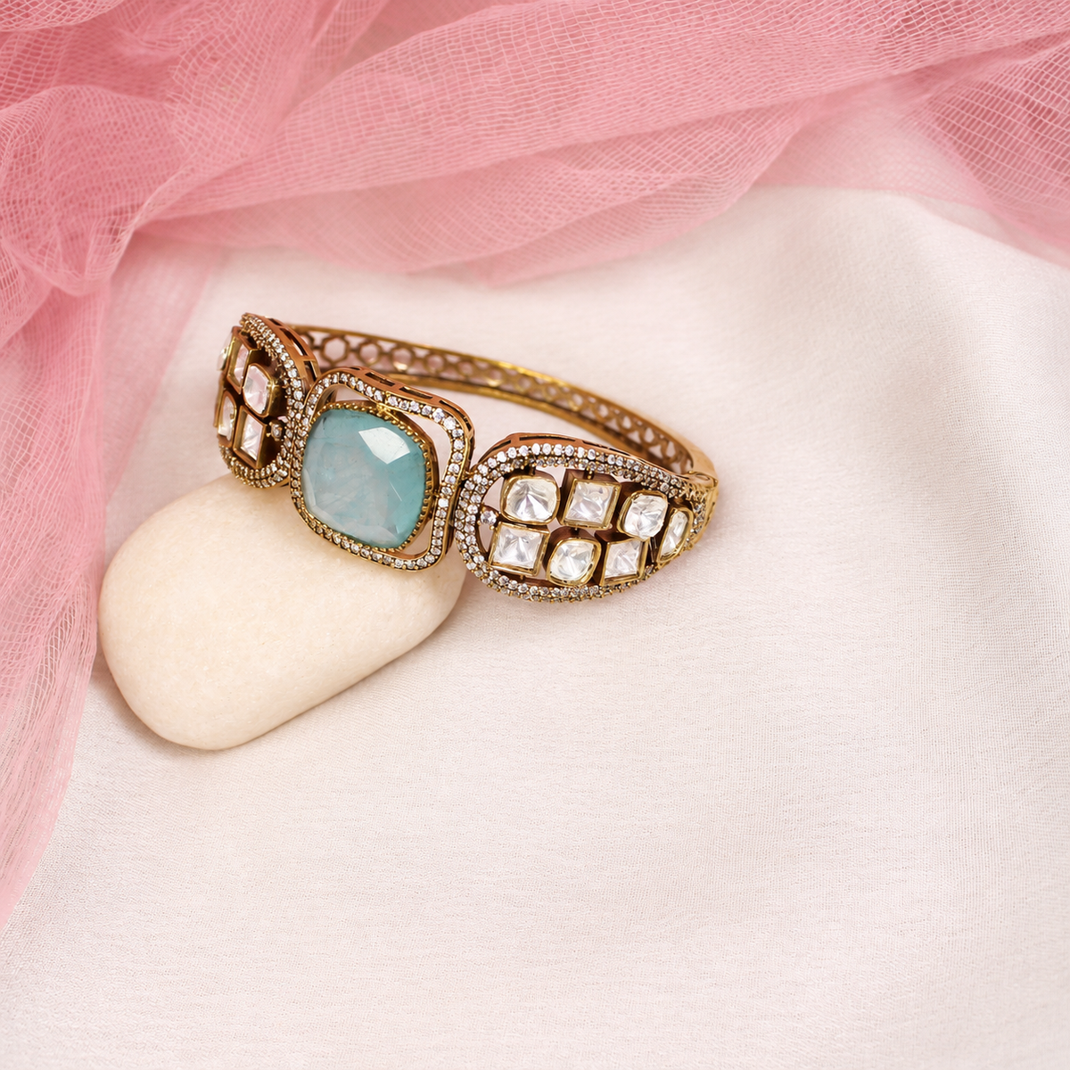 Cushion Centre Stone and Clear Panel Kada - Aqua — retouched original photograph IMG_8097