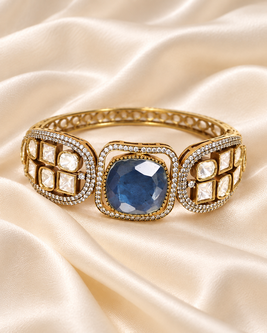 Cushion Centre Stone and Clear Panel Kada - Blue — AI-styled closeup view