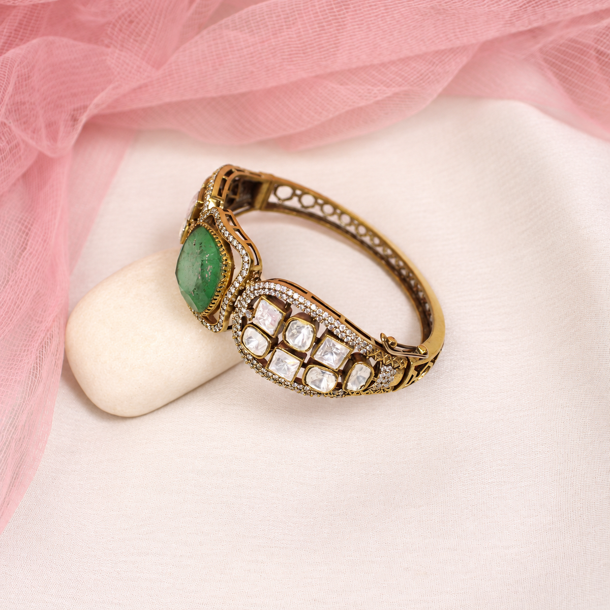 Cushion Centre Stone and Clear Panel Kada - Mint — retouched original photograph IMG_8090