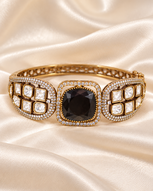Cushion Centre Stone and Clear Panel Kada - Black — AI-styled closeup view