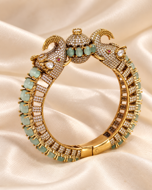 Twin Elephant Stone Openable Kada - Mint - closeup view