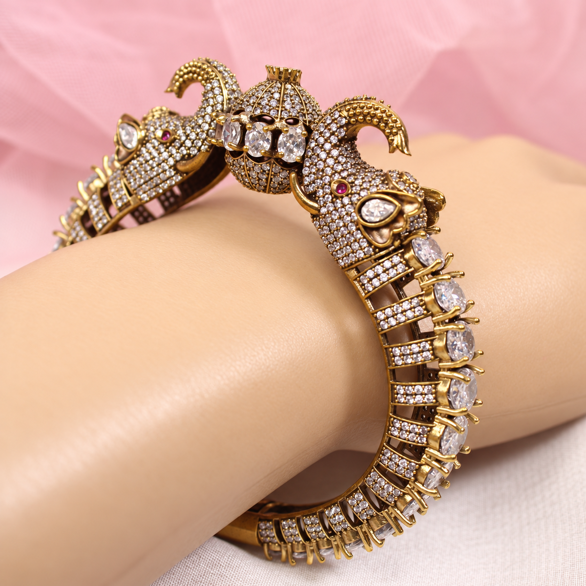 Twin Elephant Stone Openable Kada - Clear - retouched original photograph IMG_8047