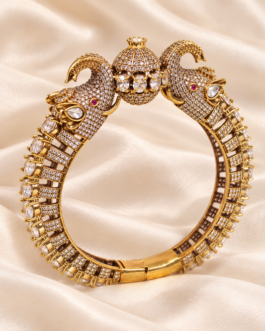 Twin Elephant Stone Openable Kada - Clear - closeup view