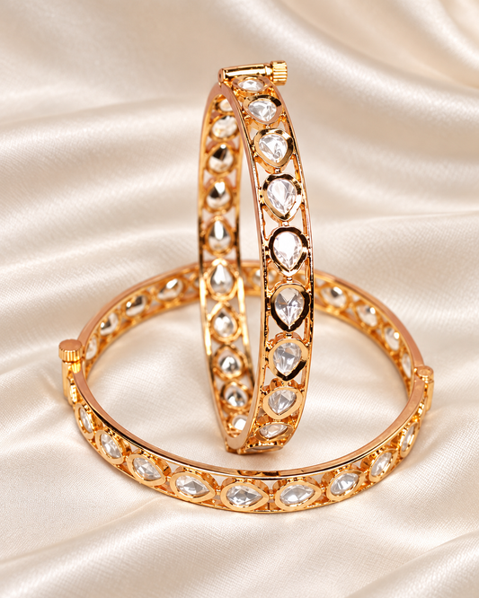 Clear Teardrop Stone Bangles Set - Clear - closeup view