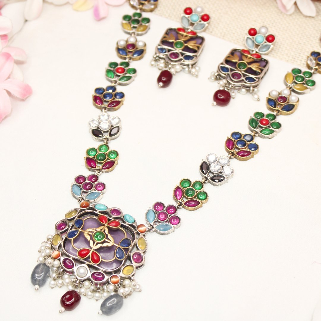 NAVRANG NAGINA LONG NECKLACE - PURPLE