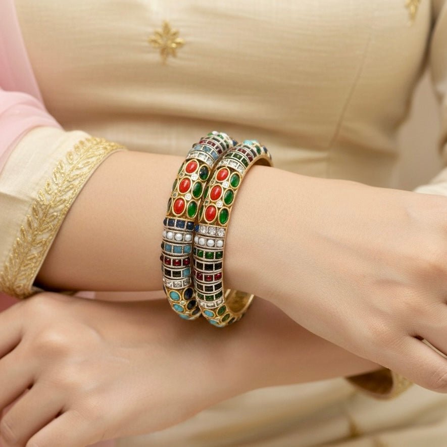 NAVRATAN NAGINA BANGLES-DUAL-TONE FINISH-SET OF 2