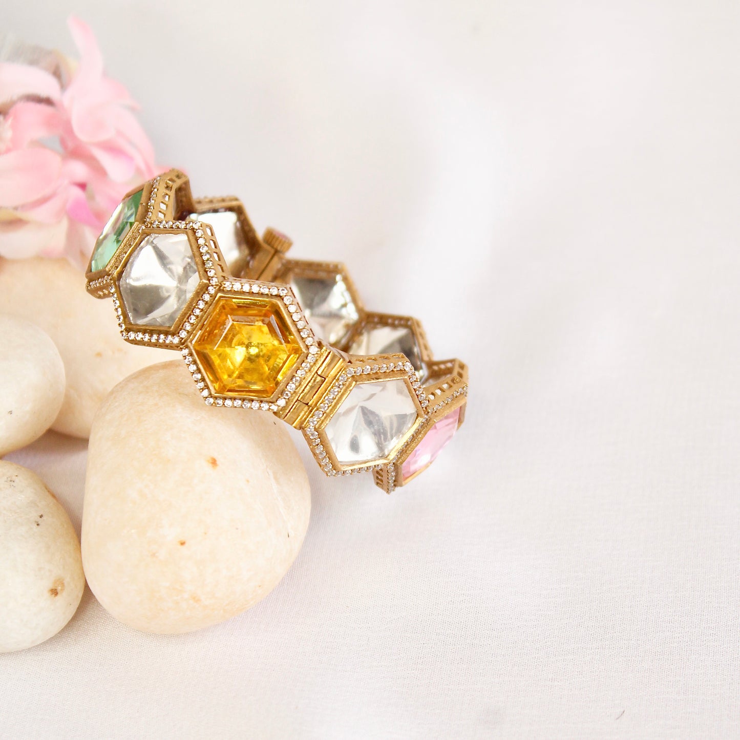 Navratna Geometric Kundan Openable Kada – product view 3