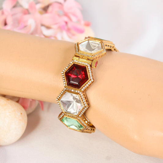 Navratna Geometric Kundan Openable Kada – product view 7