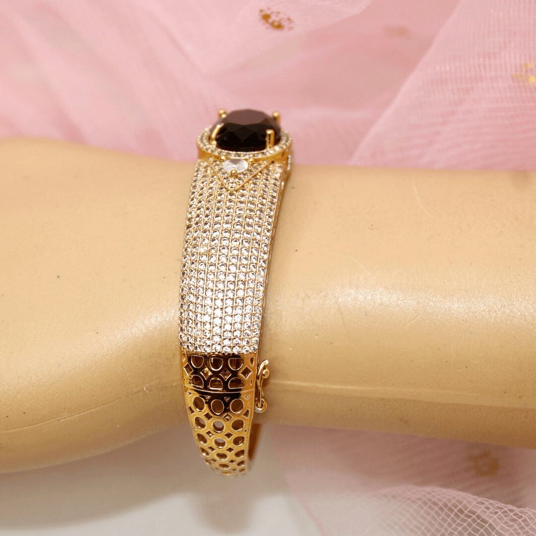 Navy Moissanite Royal Kada – Gold Finish with Midnight Blue Sto