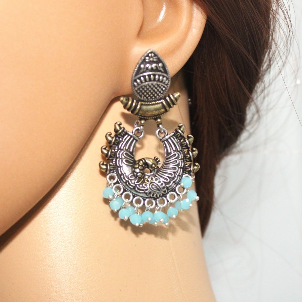 PEACOCK DUAL TONE JHUMKI-SKY BLUE