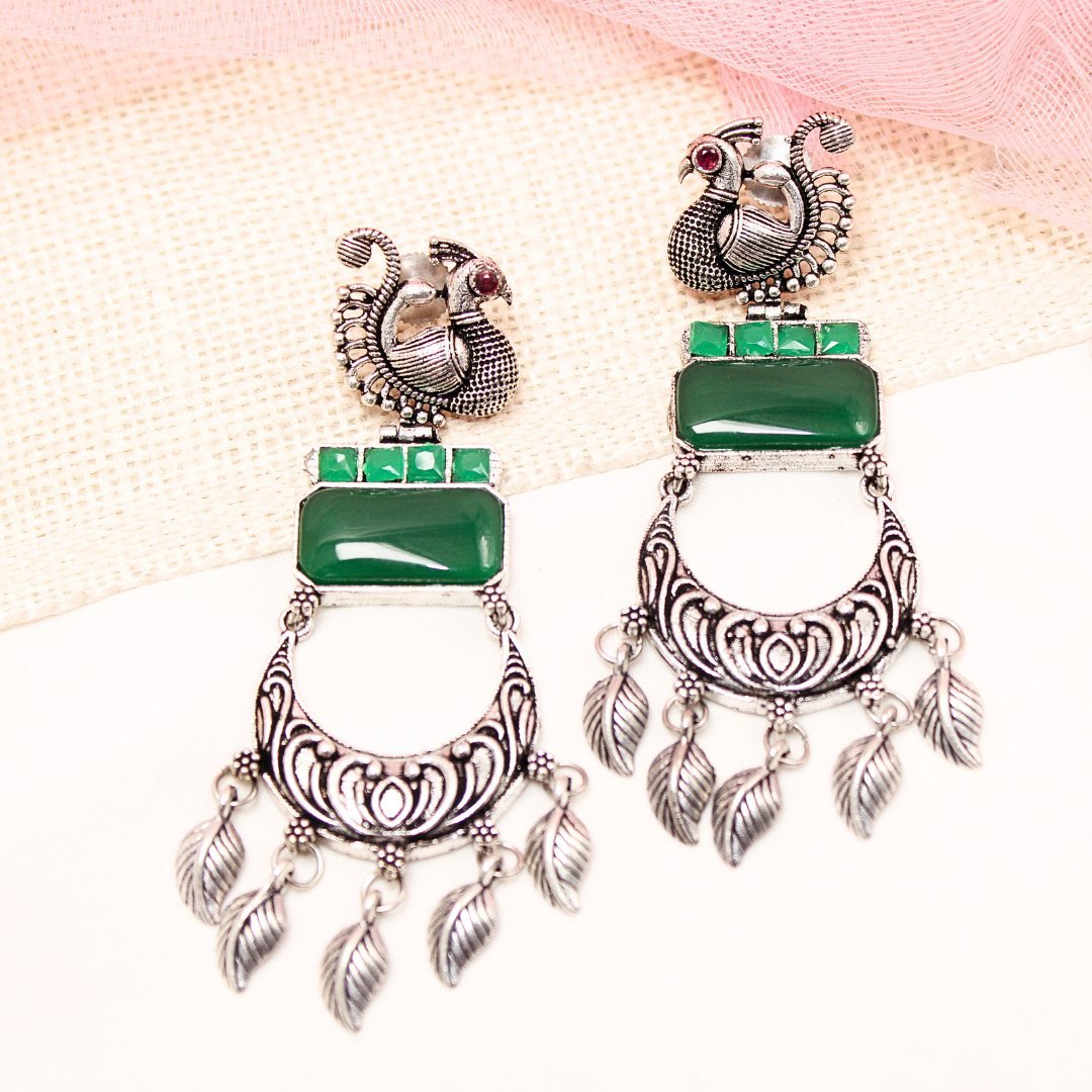 PEACOCK LONG EARRING-GREEN
