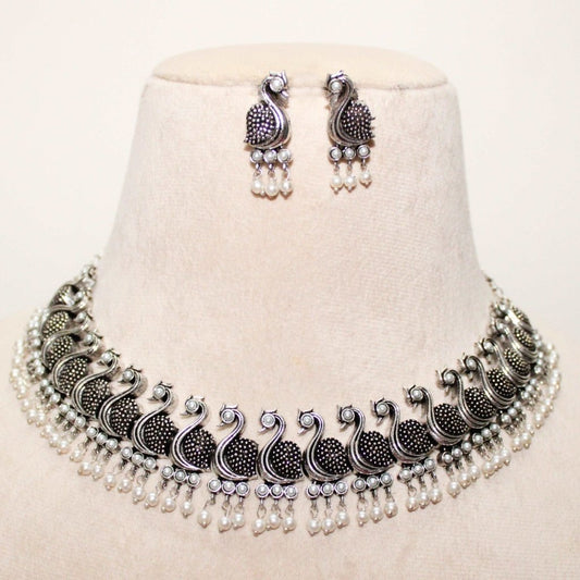 PEACOCK NECKLACE SET|| MOR NECKLACE SET - PEARL COLOUR