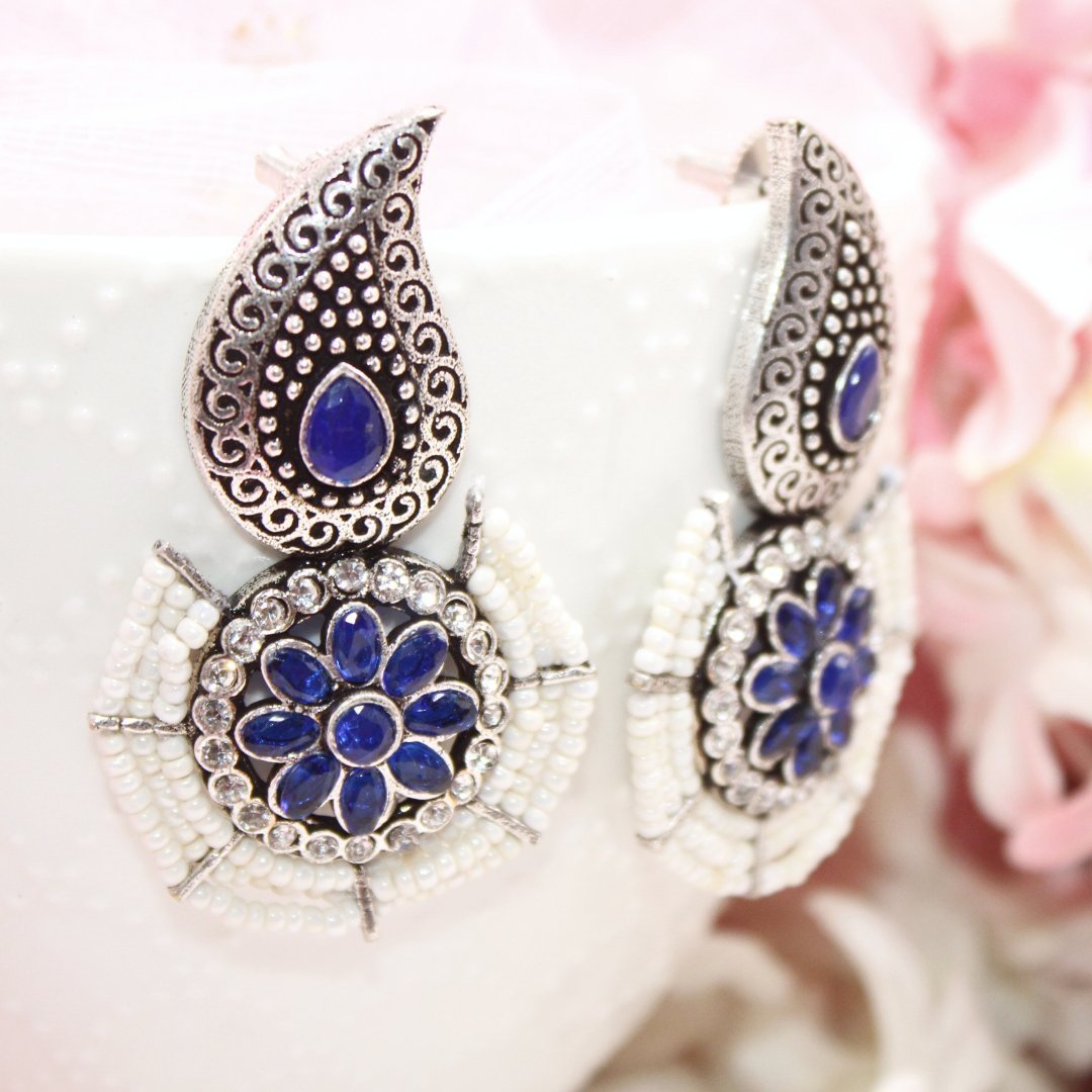 PEARL WITH KUNJ EARRING-BLUE