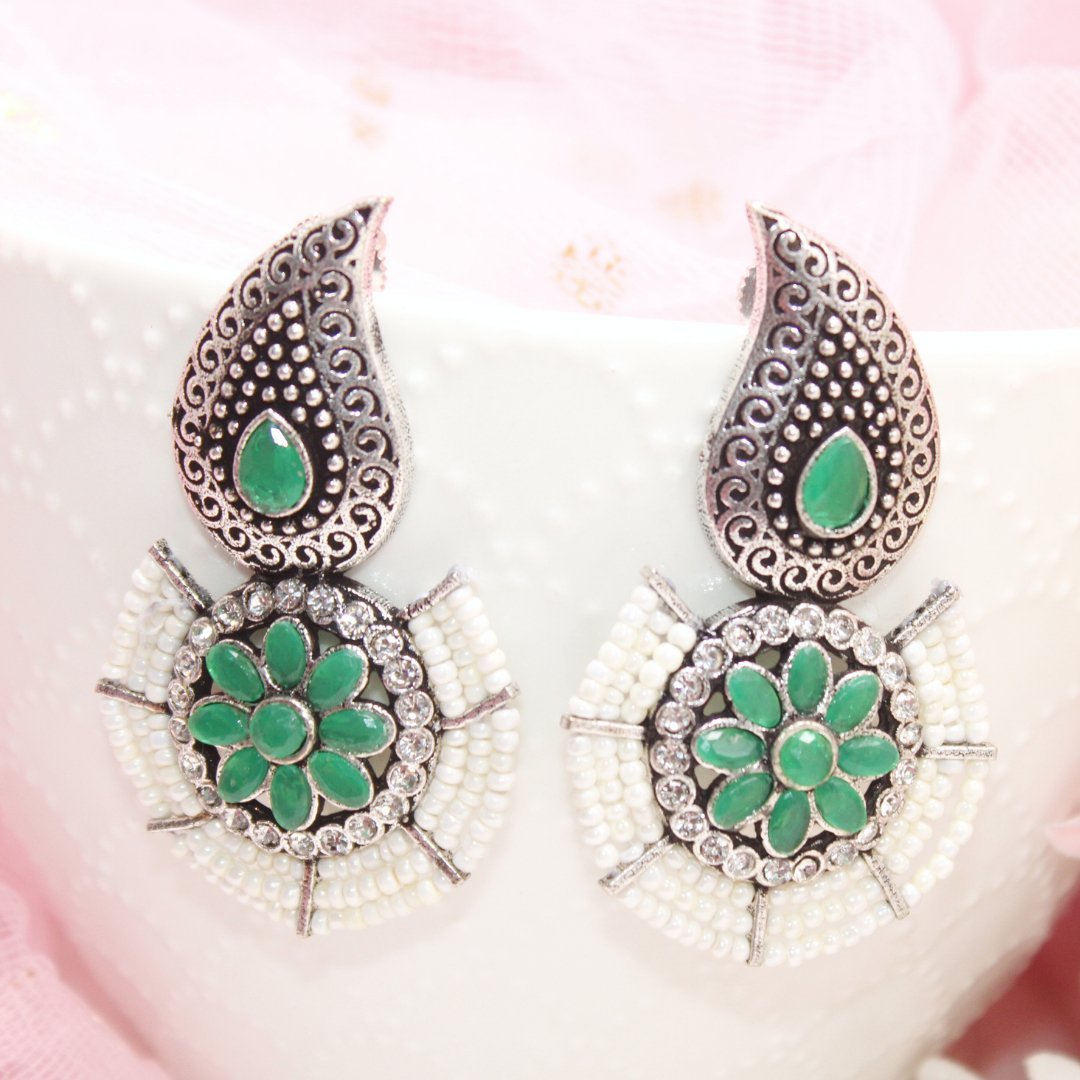 PEARL WITH KUNJ EARRING-GREEN
