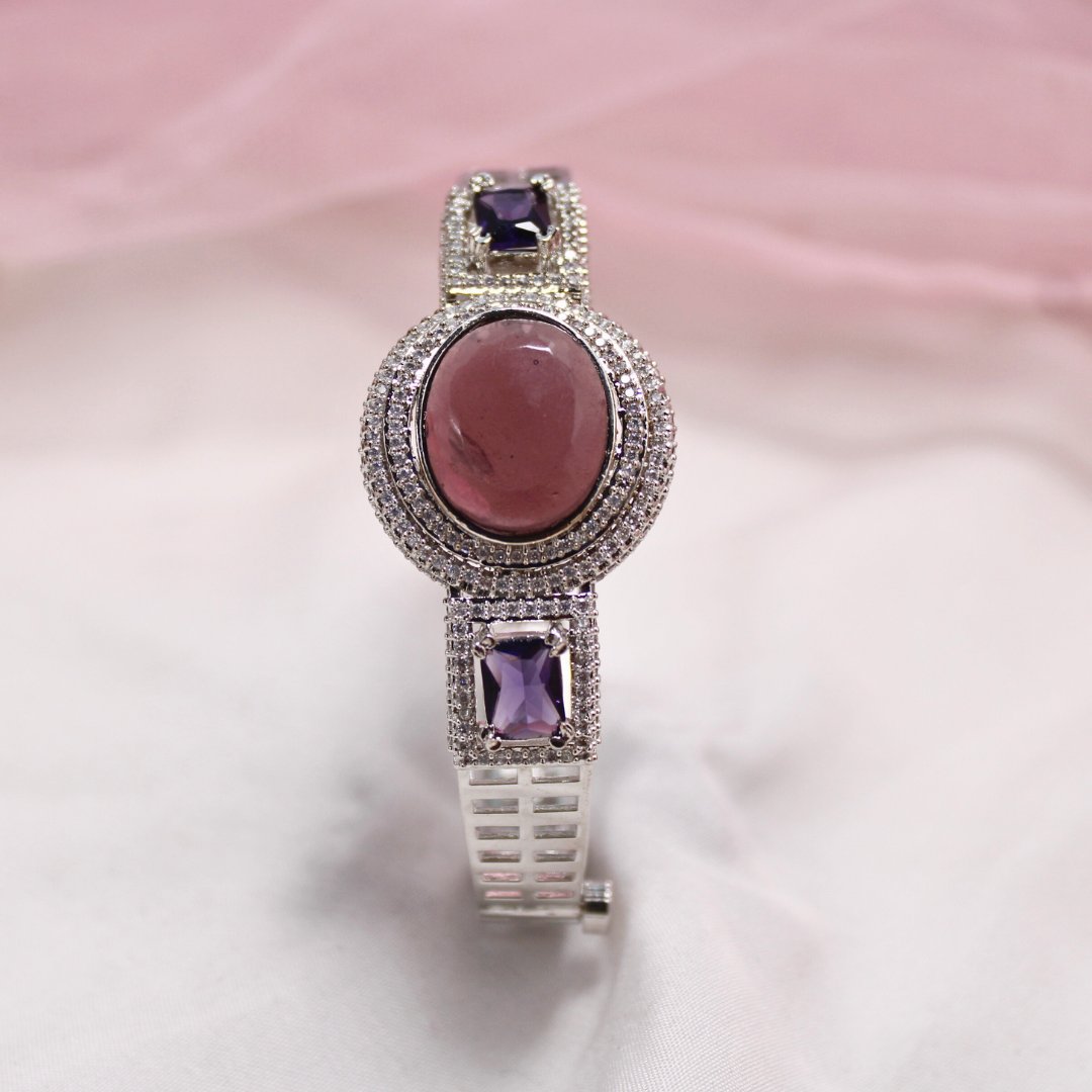 Purple Stone Openable Kada – Silver Finish Luxury Bracelet