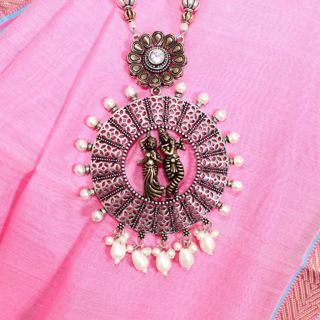RADHA - KRISHAN DUAL - TONE PENDANT SET - LIGHT GREEN